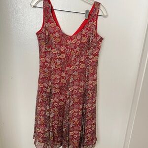 Vintage Red Floral Boho Dress Women’s Sleeveless Chiffon Fit & Flare Midi 10